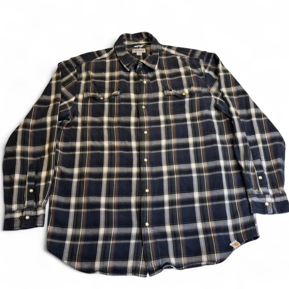 Carhartt Other - Carhartt Mens XL Snap Button Flannel Shirt Relaxed Fit Missing Lower Snaps As Is